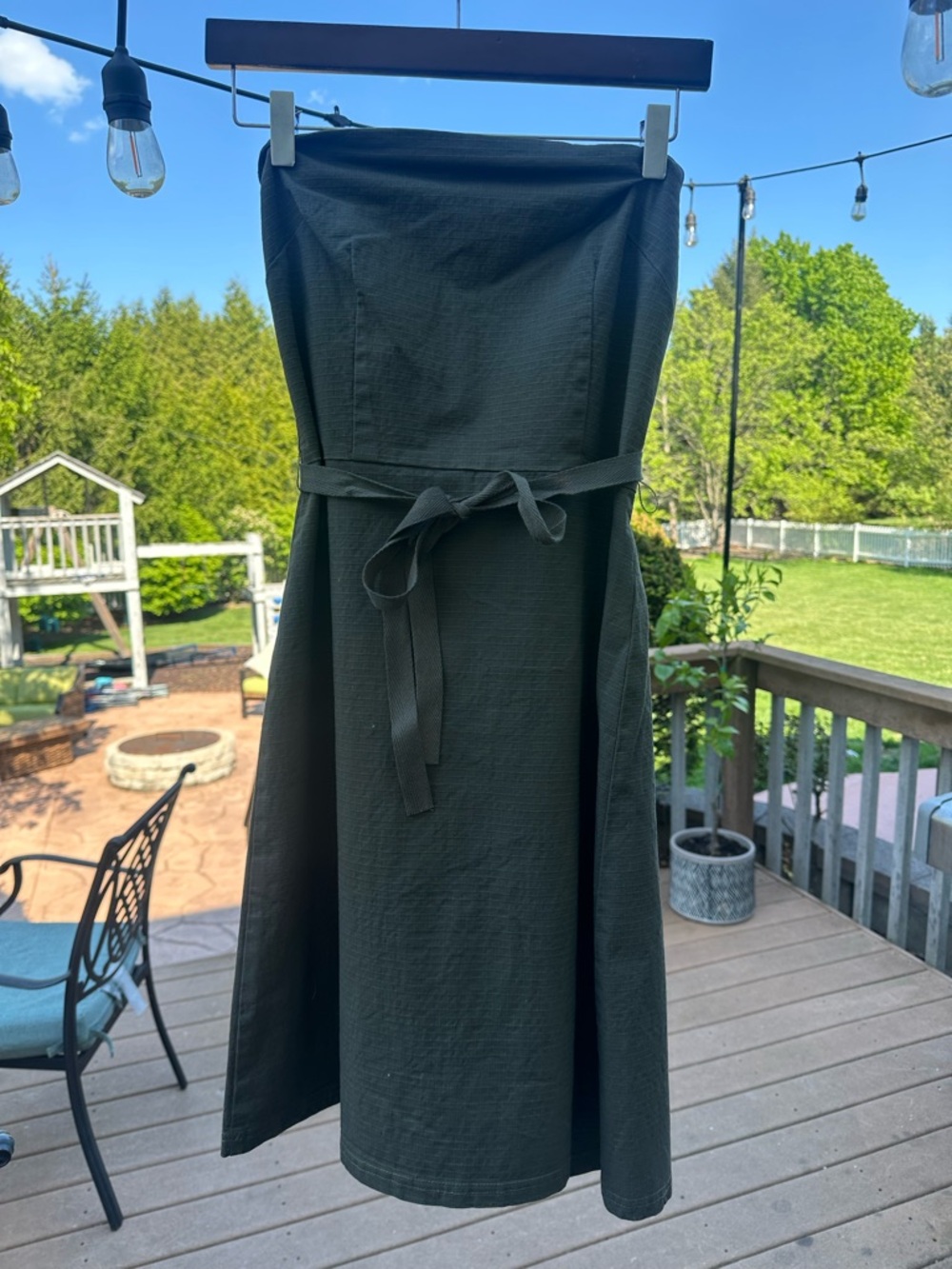 Strapless Black A-Line Dress with Waist Tie